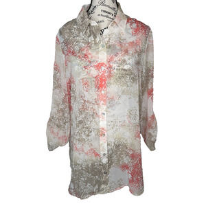 Chico’s Women’s Tunic Size 1 (Med 8) Semi Sheer Cover-up Multicolor High-low Hem